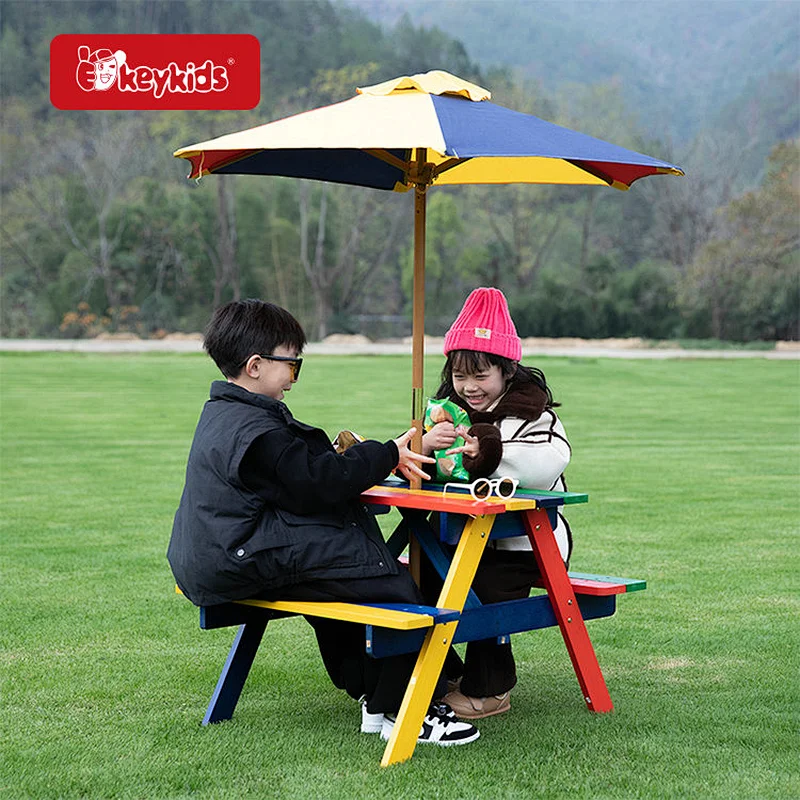 Customize Outdoor Activity Furniture Kids Wooden Picnic Table with Removable Umbrella W01D272