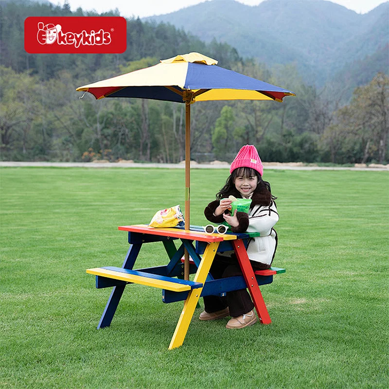 Customize Outdoor Activity Furniture Kids Wooden Picnic Table with Removable Umbrella W01D272
