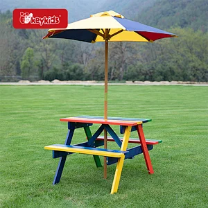 Customize Outdoor Activity Furniture Kids Wooden Picnic Table with Removable Umbrella W01D272